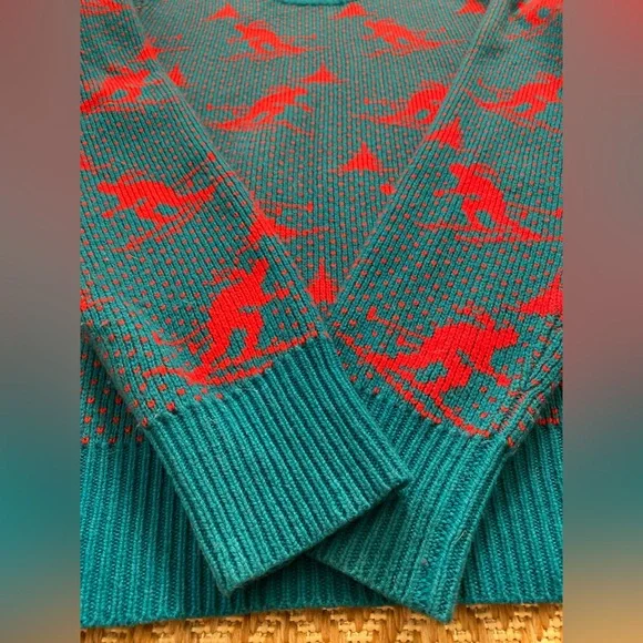 J. Crew Skier Crewneck Sweater Turquoise/Red Size Small - Picture 6 of 9